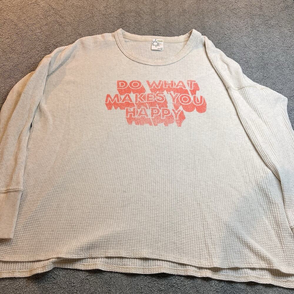 OFFLINE by Aerie Cream Waffle Knit Thermal Long Sleeve Graphic Top L Women’s